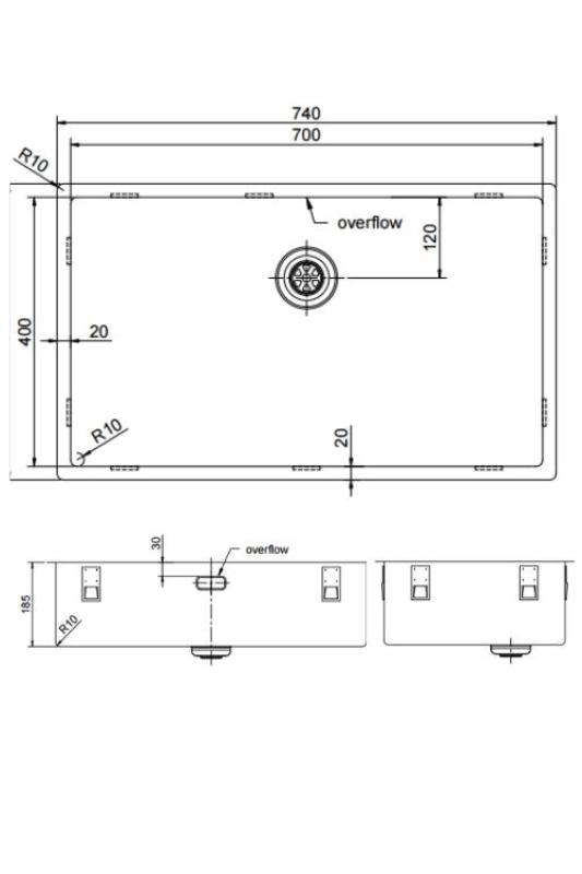 Pure.Sink Exclusivo velký měděný dřez 70x40 cm s poloměrem 10mm pro montáž pod, v rovině a nad PEX7040-62