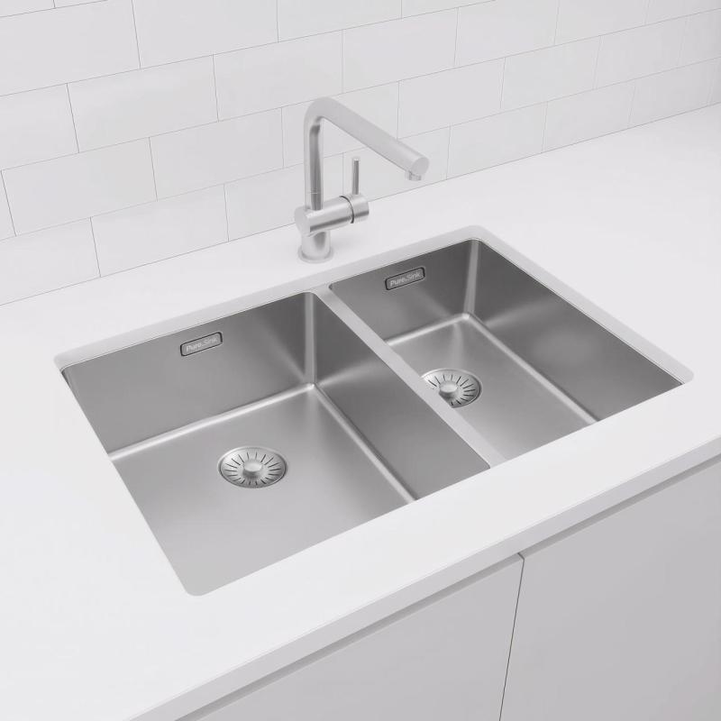 Pure.Sink Exclusivo RVS 1,5 jedna a půl umyvadla 34+18 cm poloměr 10mm PEX341840-02