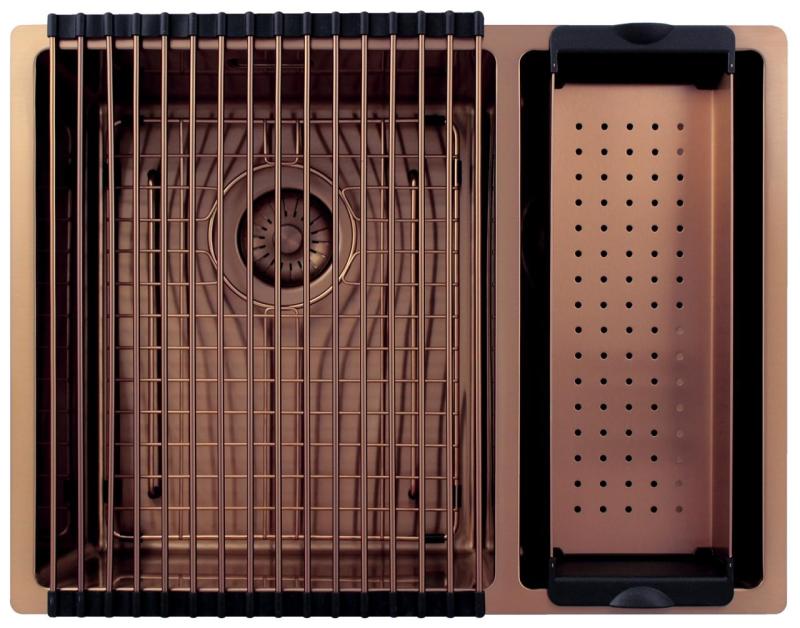 Pure.Sink Exclusivo Měděný 1,5 jedna a půl dřez 34+18 cm 10mm rádius PEX341840-62