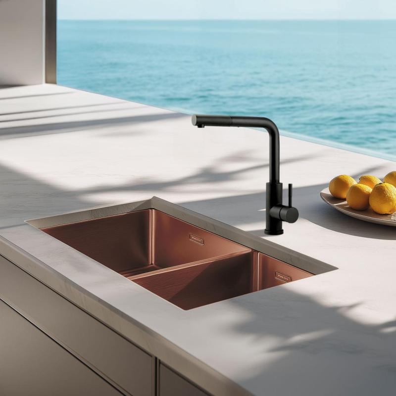 Pure.Sink Exclusivo Měděný 1,5 jedna a půl dřez 34+18 cm 10mm rádius PEX341840-62