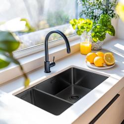 Pure.Sink Exclusivo Gun Metal 1,5 jedno a půl dřezu 18+34 cm 10mm rádius PEX183440-61