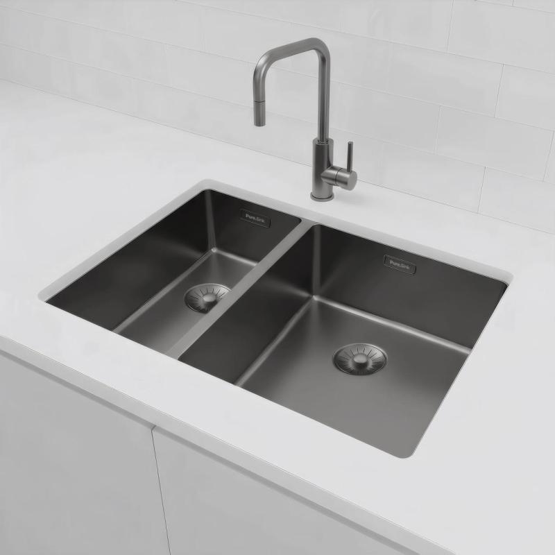 Pure.Sink Exclusivo Gun Metal 1,5 jedno a půl dřezu 18+34 cm 10mm rádius PEX183440-61