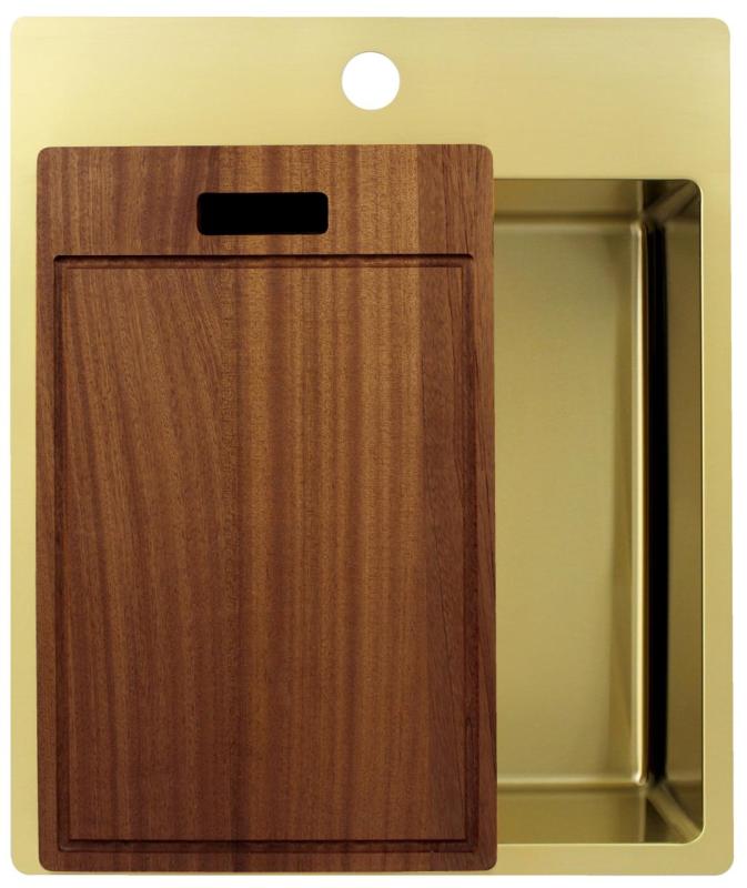 Pure.Sink Exclusivo Zlatý dřez 44x52 cm Tapwing s otvorem pro kohoutek 10mm rádius PEX4040T-60