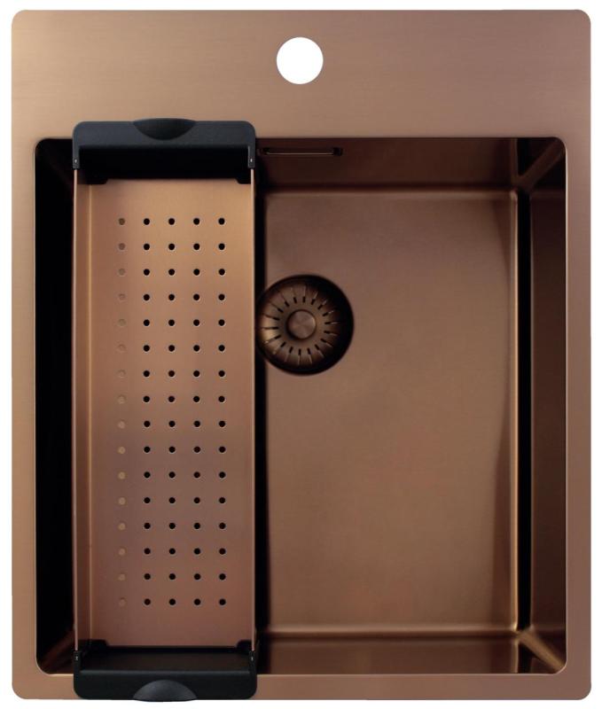 Pure.Sink Exclusivo Měděný dřez 44x52 cm Tapwing s dírou pro kohoutek, rádius 10mm PEX4040T-62
