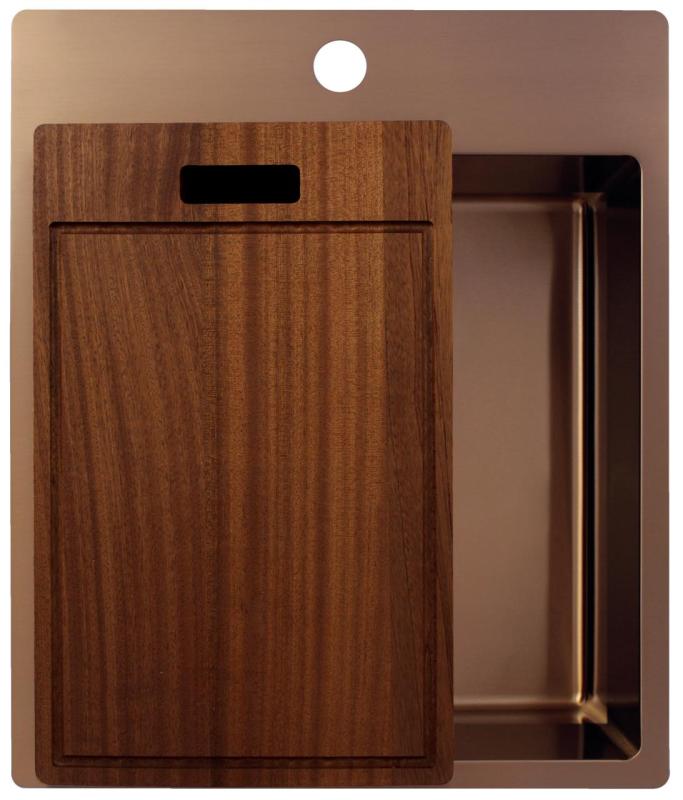 Pure.Sink Exclusivo Měděný dřez 44x52 cm Tapwing s dírou pro kohoutek, rádius 10mm PEX4040T-62