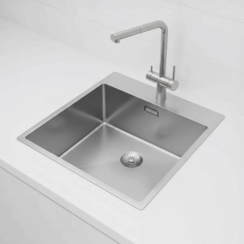 Pure.Sink Exclusivo nerezový dřez 49x52 cm Tapwing s dírou pro kohoutek, poloměr 10mm PEX4540T-02