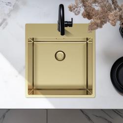 Pure.Sink Exclusivo Zlatý dřez 49x52 cm Tapwing s otvorem pro kohoutek 10mm rádius PEX4540T-60