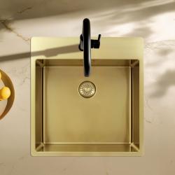 Pure.Sink Exclusivo Zlatý dřez 49x52 cm Tapwing s otvorem pro kohoutek 10mm rádius PEX4540T-60
