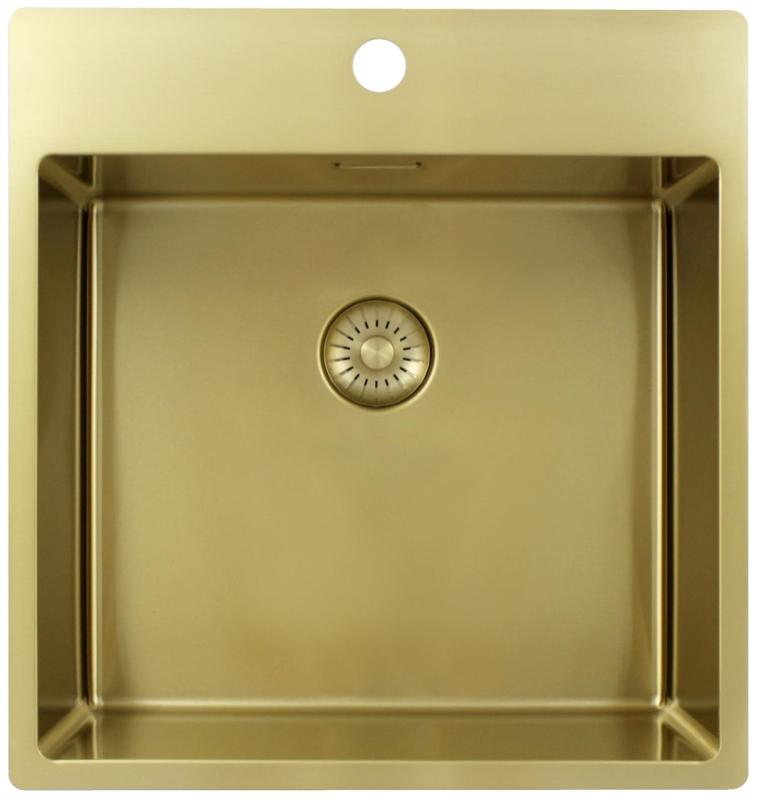 Pure.Sink Exclusivo Zlatý dřez 49x52 cm Tapwing s otvorem pro kohoutek 10mm rádius PEX4540T-60