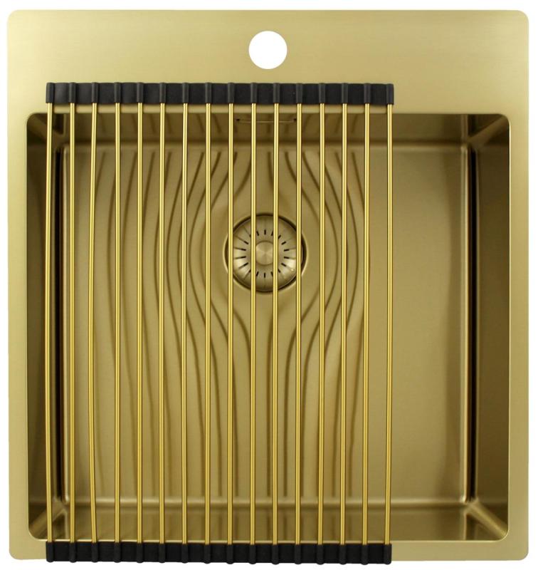 Pure.Sink Exclusivo Zlatý dřez 49x52 cm Tapwing s otvorem pro kohoutek 10mm rádius PEX4540T-60