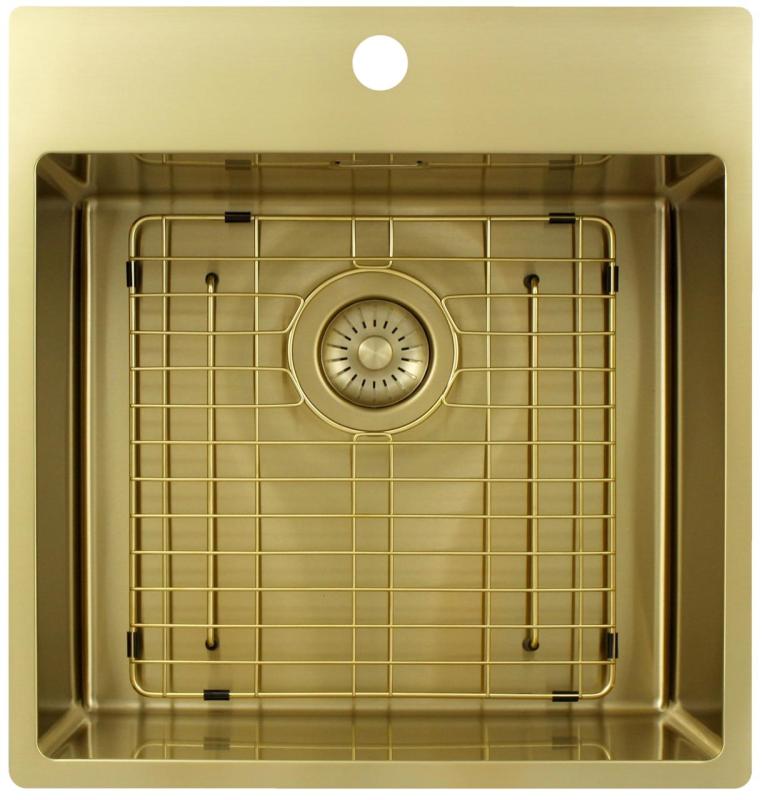 Pure.Sink Exclusivo Zlatý dřez 49x52 cm Tapwing s otvorem pro kohoutek 10mm rádius PEX4540T-60