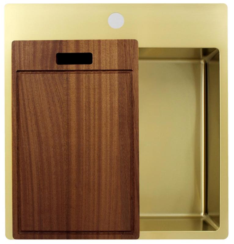 Pure.Sink Exclusivo Zlatý dřez 49x52 cm Tapwing s otvorem pro kohoutek 10mm rádius PEX4540T-60