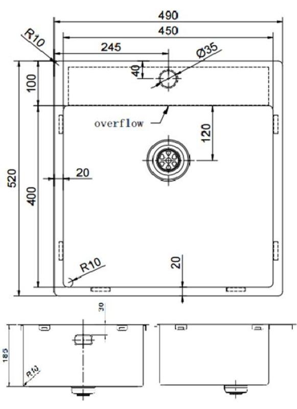 Pure.Sink Exclusivo Měděný dřez 49x52 cm Tapwing s otvorem pro kohoutek 10mm radius PEX4540T-62