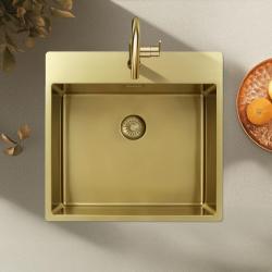 Pure.Sink Exclusivo Zlatý dřez 54x52 cm Tapwing s otvorem pro kohoutek 10mm poloměr PEX5040T-60