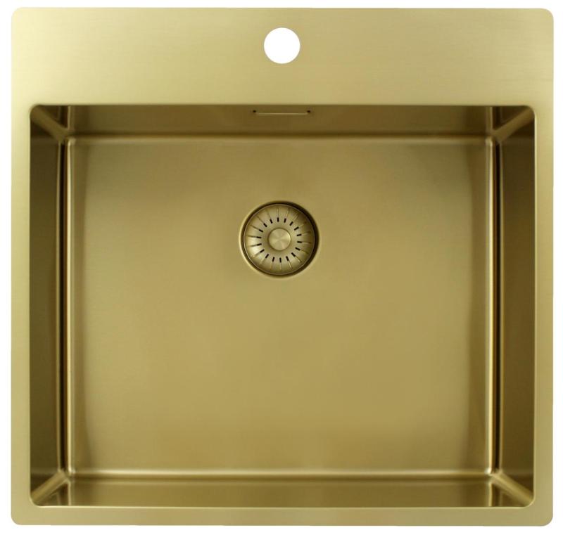 Pure.Sink Exclusivo Zlatý dřez 54x52 cm Tapwing s otvorem pro kohoutek 10mm poloměr PEX5040T-60