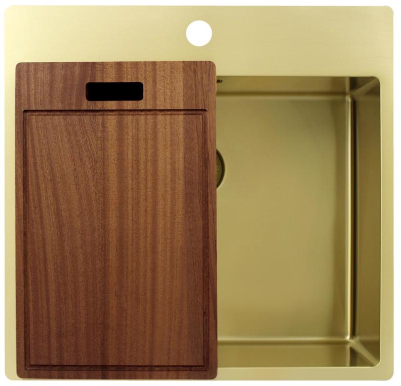 Pure.Sink Exclusivo Zlatý dřez 54x52 cm Tapwing s otvorem pro kohoutek 10mm poloměr PEX5040T-60