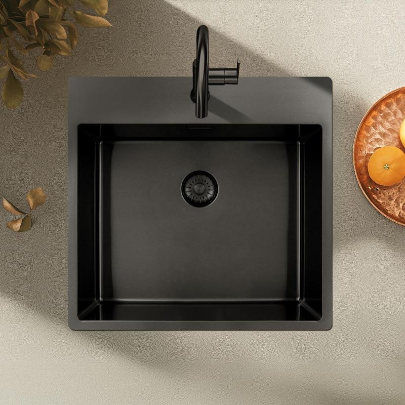 Pure.Sink Exclusivo Gun Metal dřez 54x52 cm Tapwing s otvorem pro kohoutek 10mm rádius PEX5040T-61