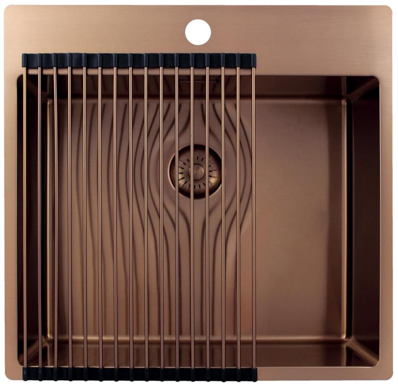 Pure.Sink Exclusivo Měděný dřez 54x52 cm Tapwing s otvorem pro kohoutek 10mm rádius PEX5040T-62