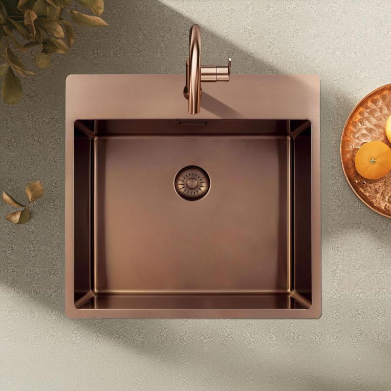 Pure.Sink Exclusivo Měděný dřez 54x52 cm Tapwing s otvorem pro kohoutek 10mm rádius PEX5040T-62