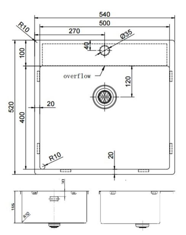 Pure.Sink Exclusivo Měděný dřez 54x52 cm Tapwing s otvorem pro kohoutek 10mm rádius PEX5040T-62