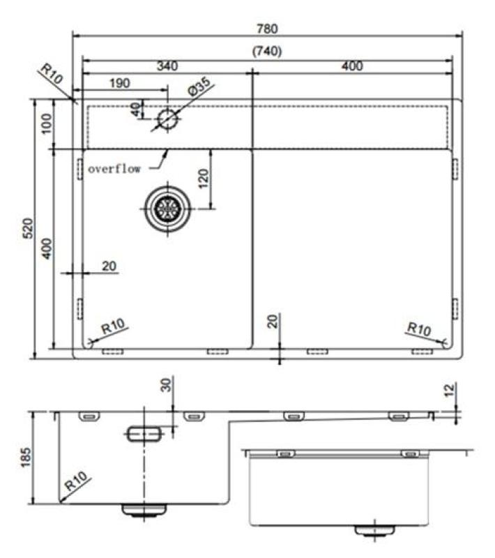 Pure.Sink Exclusivo RVS malý dřez s odkapávací částí 78x52 cm Tapwing vlevo PEX3478LT-02