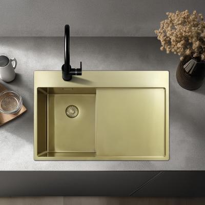 Pure.Sink Exclusivo Gold Small Sink with Drainer Section 78x52 cm Tapwing Left PEX3478LT-60