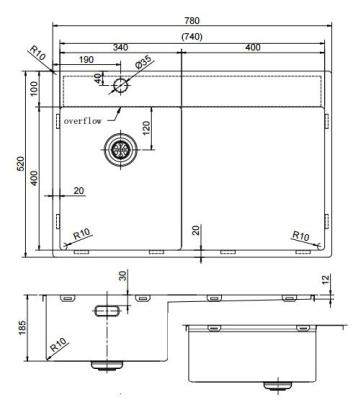 Pure.Sink Exclusivo Gold Small Sink with Drainer Section 78x52 cm Tapwing Left PEX3478LT-60