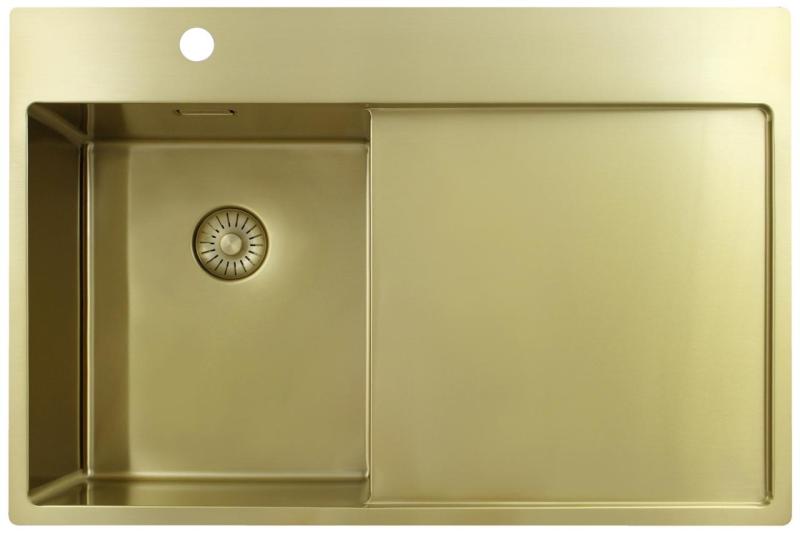 Pure.Sink Exclusivo Zlatý malý dřez s odkapávací částí 78x52 cm Kohoutek vlevo PEX3478LT-60