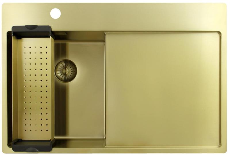 Pure.Sink Exclusivo Zlatý malý dřez s odkapávací částí 78x52 cm Kohoutek vlevo PEX3478LT-60