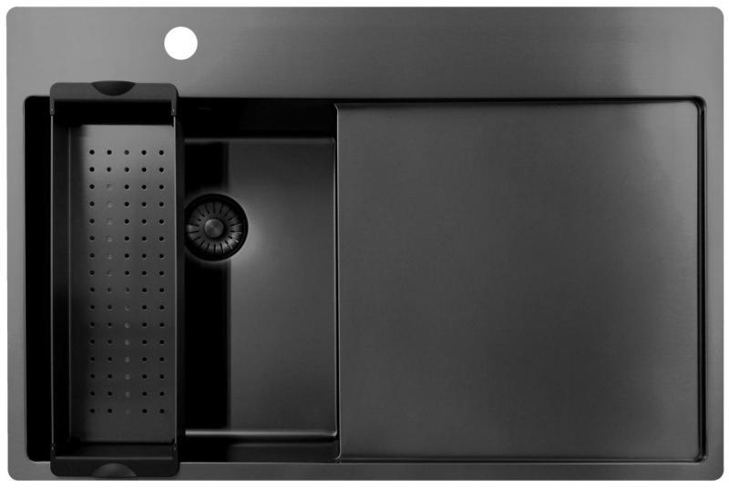 Pure.Sink Exclusivo Gun Metal malý dřez s odkapávací částí 78x52 cm Tapwing vlevo PEX3478LT-61