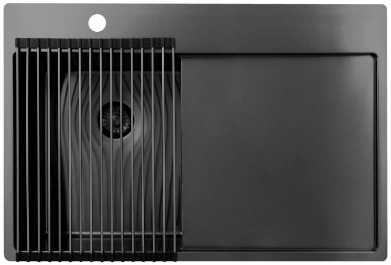 Pure.Sink Exclusivo Gun Metal malý dřez s odkapávací částí 78x52 cm Tapwing vlevo PEX3478LT-61