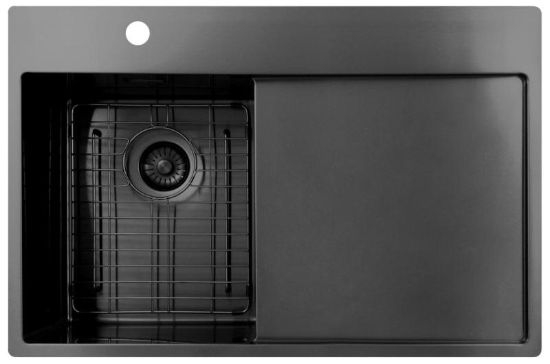 Pure.Sink Exclusivo Gun Metal malý dřez s odkapávací částí 78x52 cm Tapwing vlevo PEX3478LT-61