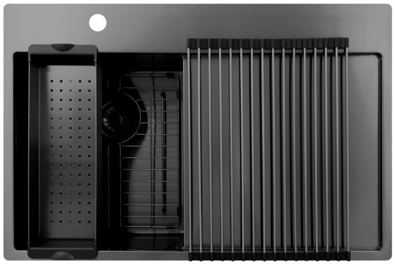 Pure.Sink Exclusivo Gun Metal malý dřez s odkapávací částí 78x52 cm Tapwing vlevo PEX3478LT-61