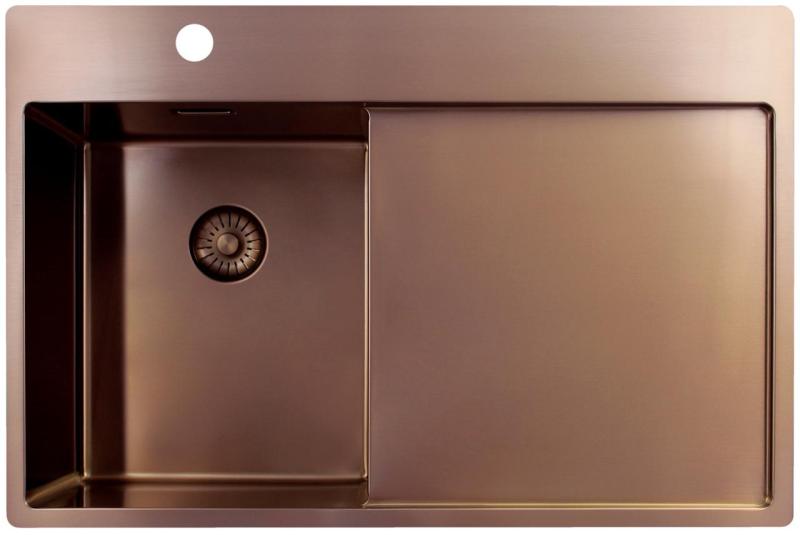 Pure.Sink Exclusivo Měděný malý dřez s odkapávací částí 78x52 cm Tapwing vlevo PEX3478LT-62