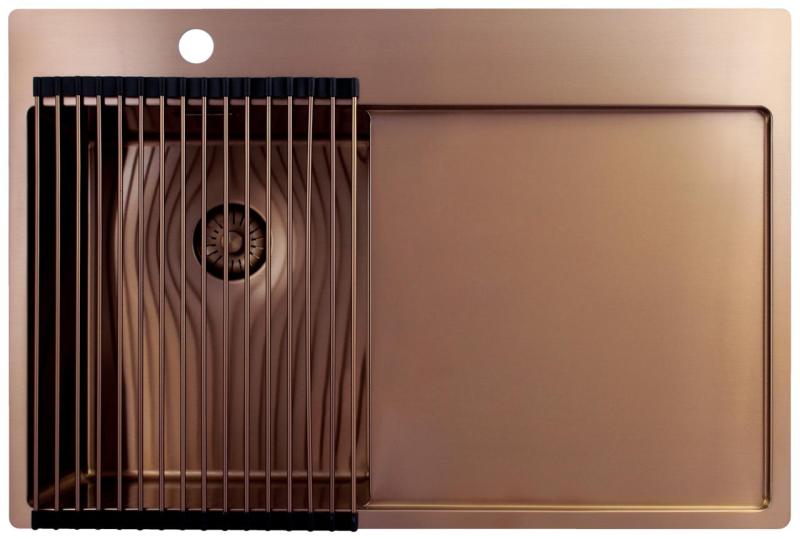 Pure.Sink Exclusivo Měděný malý dřez s odkapávací částí 78x52 cm Tapwing vlevo PEX3478LT-62