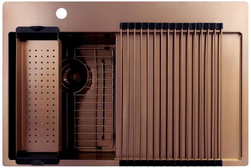 Pure.Sink Exclusivo Měděný malý dřez s odkapávací částí 78x52 cm Tapwing vlevo PEX3478LT-62