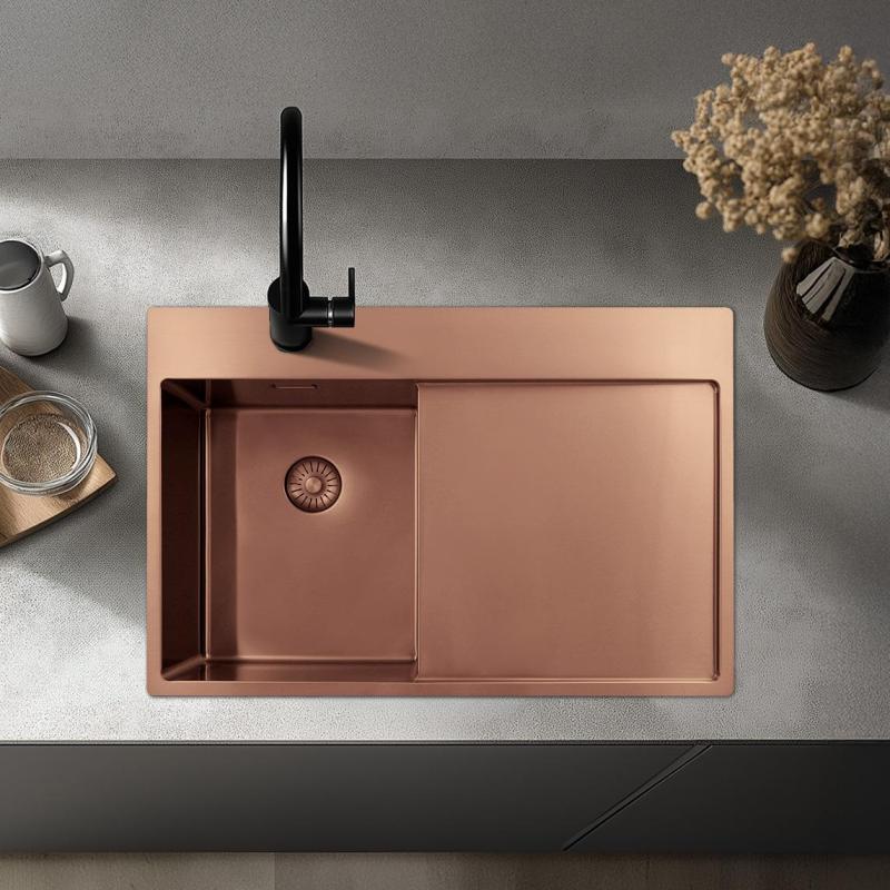 Pure.Sink Exclusivo Měděný malý dřez s odkapávací částí 78x52 cm Tapwing vlevo PEX3478LT-62