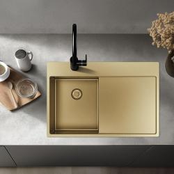 Pure.Sink Exclusivo Zlatý malý dřez s odkapávací částí 78x52 cm Křidélko vpravo PEX3478RT-60