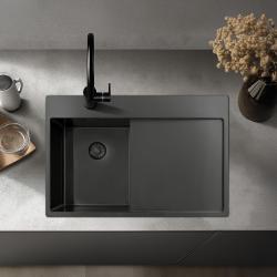 Pure.Sink Exclusivo Gun Metal malý dřez s odkapávací částí 78x52 cm Tapwing vpravo PEX3478RT-61