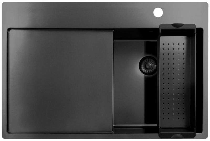 Pure.Sink Exclusivo Gun Metal malý dřez s odkapávací částí 78x52 cm Tapwing vpravo PEX3478RT-61