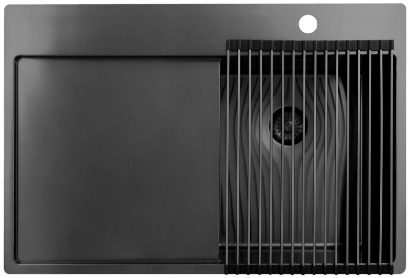 Pure.Sink Exclusivo Gun Metal malý dřez s odkapávací částí 78x52 cm Tapwing vpravo PEX3478RT-61