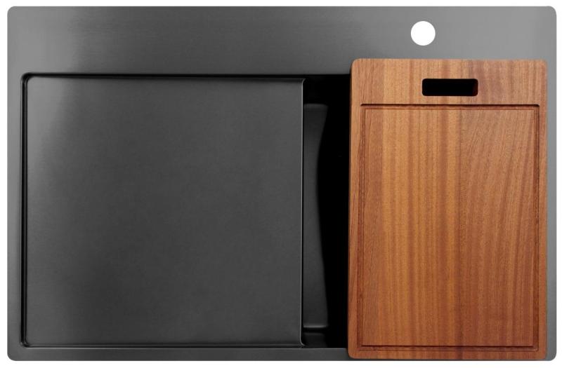 Pure.Sink Exclusivo Gun Metal malý dřez s odkapávací částí 78x52 cm Tapwing vpravo PEX3478RT-61