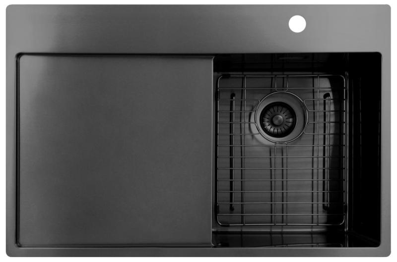 Pure.Sink Exclusivo Gun Metal malý dřez s odkapávací částí 78x52 cm Tapwing vpravo PEX3478RT-61