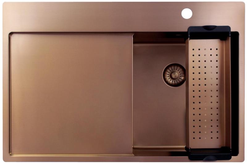 Pure.Sink Exclusivo Měděný malý dřez s odkapávací částí 78x52 cm Tapwing vpravo PEX3478RT-62