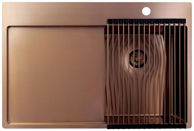 Pure.Sink Exclusivo Měděný malý dřez s odkapávací částí 78x52 cm Tapwing vpravo PEX3478RT-62