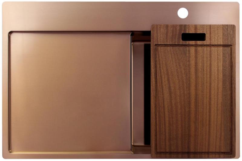 Pure.Sink Exclusivo Měděný malý dřez s odkapávací částí 78x52 cm Tapwing vpravo PEX3478RT-62