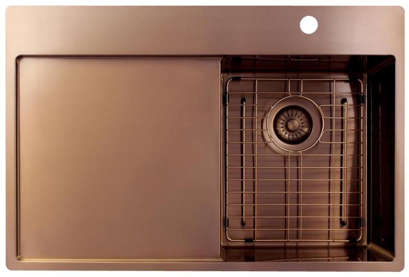 Pure.Sink Exclusivo Měděný malý dřez s odkapávací částí 78x52 cm Tapwing vpravo PEX3478RT-62