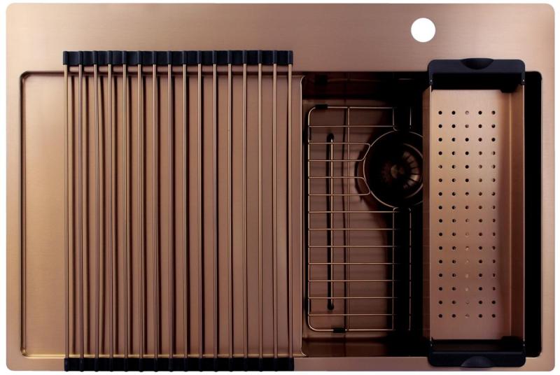 Pure.Sink Exclusivo Měděný malý dřez s odkapávací částí 78x52 cm Tapwing vpravo PEX3478RT-62