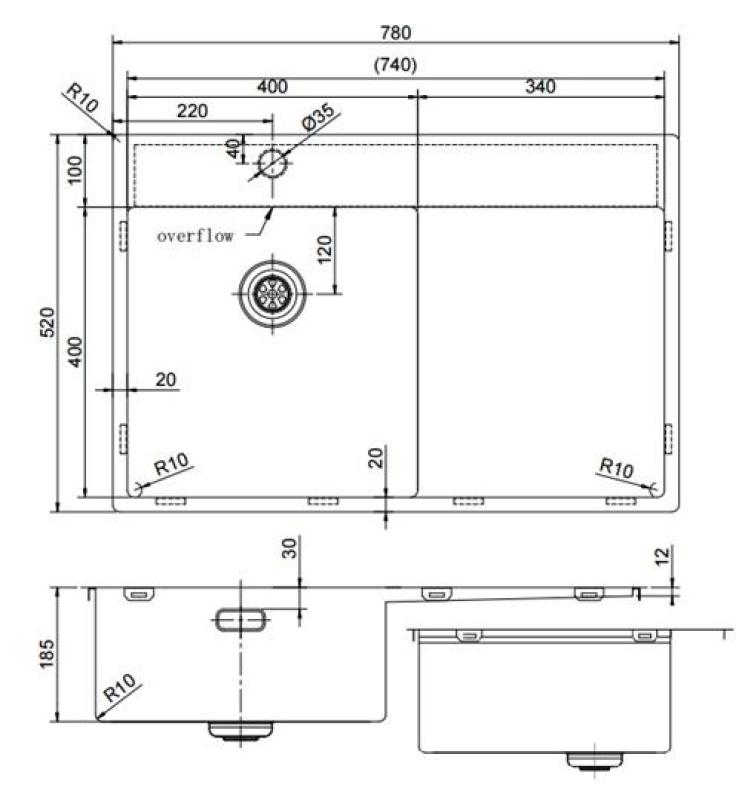 Pure.Sink Exclusivo nerezový dřez s odkapávací částí 78x52 cm Tapwing vlevo PEX4078LT-02