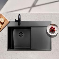 Pure.Sink Exclusivo Gun Metal dřez s odkapávací částí 78x52 cm Tapwing vlevo PEX4078LT-61